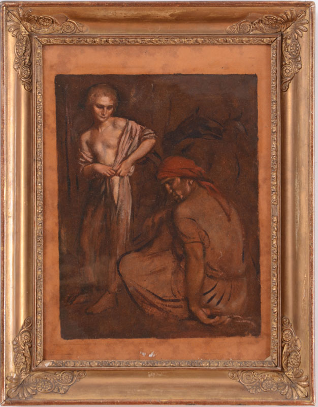 Appraisal: FRENCH SCHOOL STUDY FOR TWO FIGURES Oil on paper unsigned