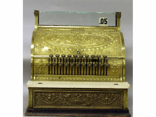 Appraisal: Antique National Cash Register in yellow brass model in good