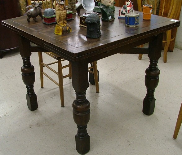 Appraisal: SQUARE OAK DRAW LEAF DINING TABLE English mid th century