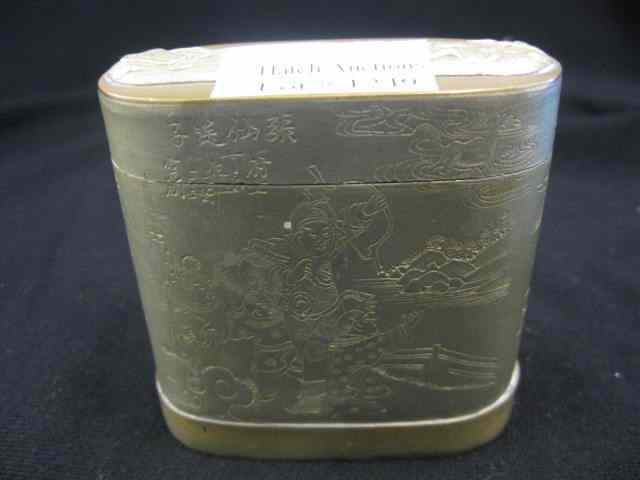 Appraisal: Chinese Calligraphy Box scene with warrior children nickel brass ''