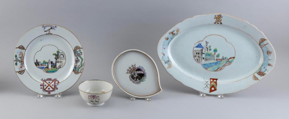 Appraisal: FOUR CHINESE EXPORT FAMILLE ROSE ARMORIAL PORCELAIN TABLE WARES TH