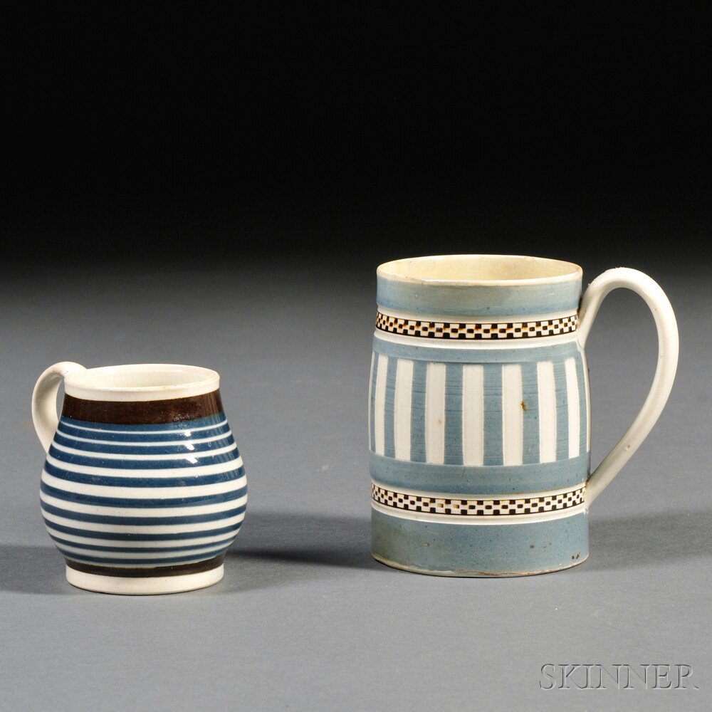 Appraisal: Mochaware Mug and Mustard Pot Britain early th century a