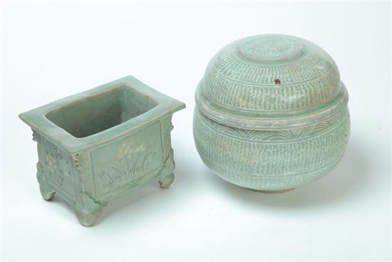 Appraisal: COVERED BOWL AND SMALL PLANTER Asian th century pottery Both