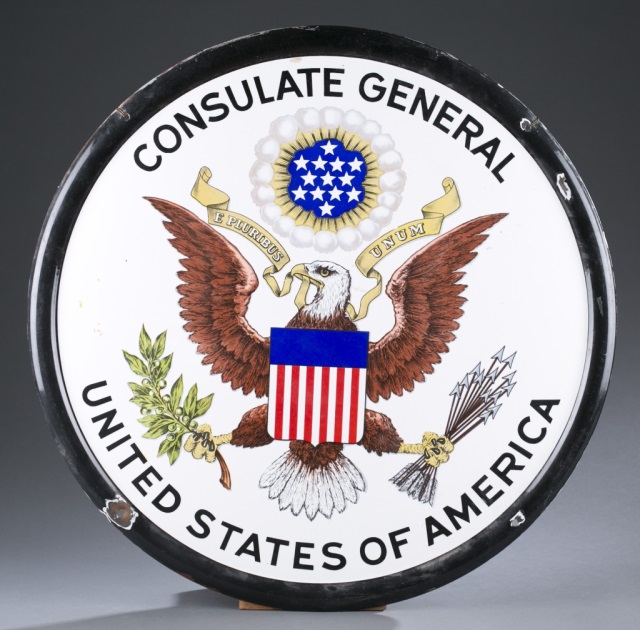 Appraisal: United States Consulate General Sign Porcelain enamel on metal Wired