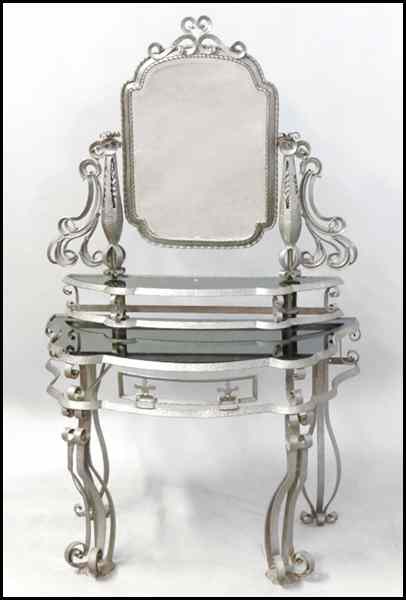 Appraisal: CONTINENTAL WROUGHT IRON AND GLASS VANITY H '' W ''