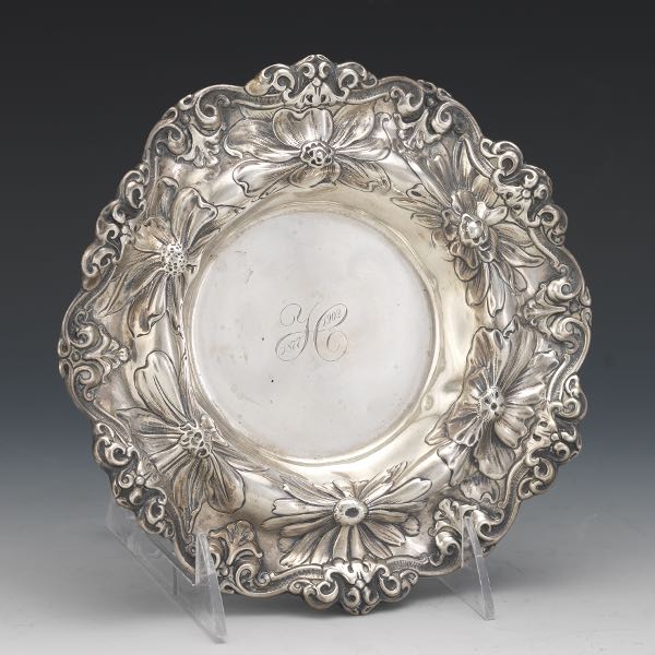 Appraisal: GORHAM ART NOUVEAU STERLING SILVER FLORAL DISH DATED x Rounded