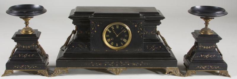 Appraisal: Three-Piece Tiffany Mantel Clock Garniture Set ca late th c