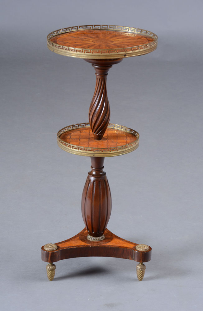 Appraisal: LOUIS XVI STYLE GILT-BRONZE-MOUNTED TULIPWOOD AND KINGWOOD PARQUETRY TWO-TIERED GU