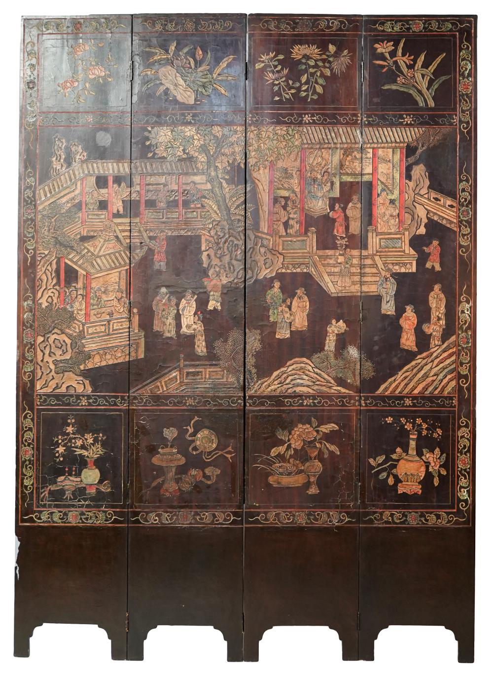 Appraisal: CHINESE COROMANDEL FOUR-PANEL SCREENProvenance The Mrs Stuart Davis Collection Beverly