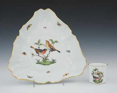 Appraisal: Herend Porcelain Large Hand Painted Triangular Bowl and Cup in