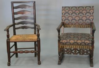 Appraisal: Two Continental armchairs one upholstered and one with rush seat