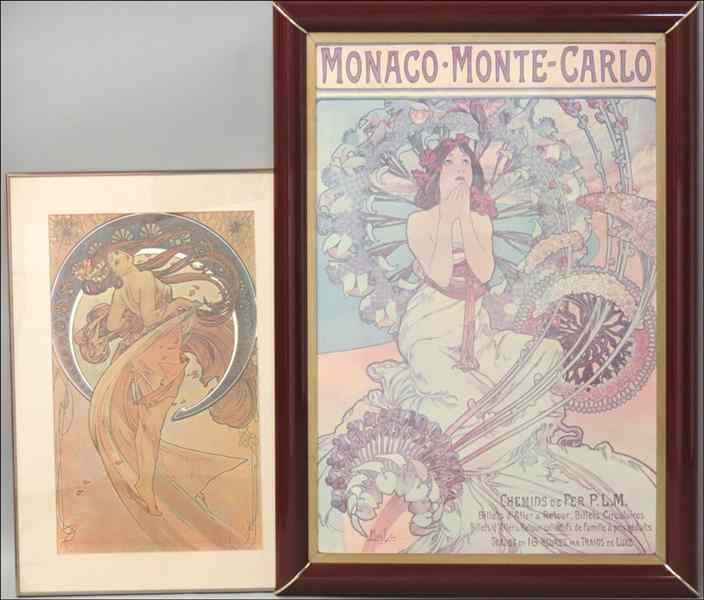 Appraisal: GROUP OF FOUR FRAMED REPRODUCTION PRINTS AFTER ALPHONSE MUCHA Largest