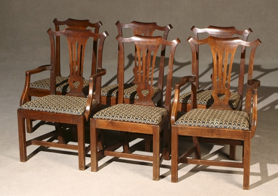 Appraisal: Set of Six Chippendale Style Walnut Dining Chairs Late th