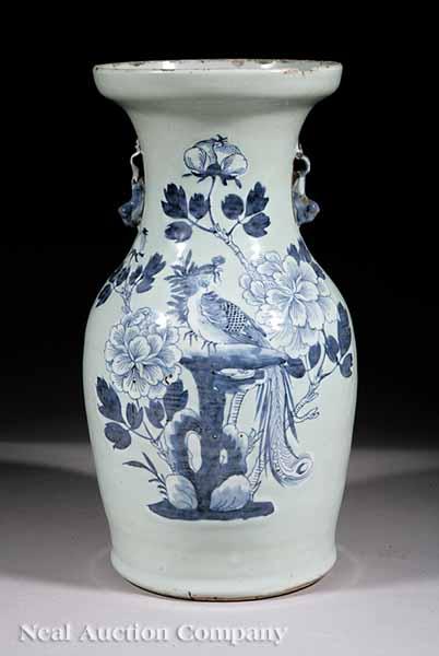 Appraisal: A Chinese Celadon Ground Blue and White Porcelain Baluster Vase