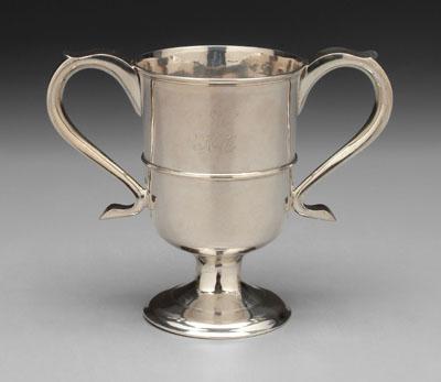 Appraisal: George III English silver cup two scroll handles pedestal foot