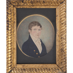 Appraisal: American School th Century Miniature Portrait of a French Military