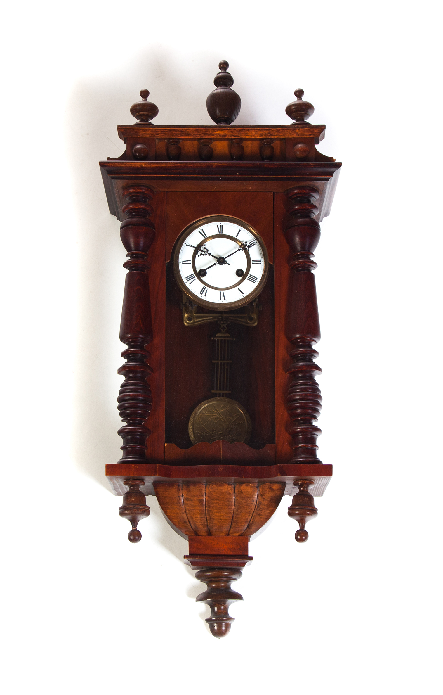 Appraisal: VIENNA-STYLE WALL CLOCK Fourth quarter- th century Turned finials carved