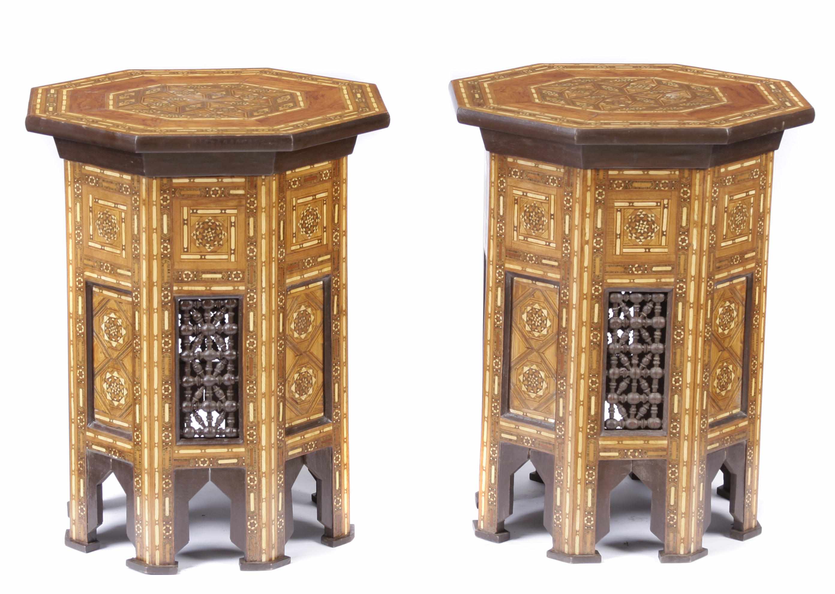 Appraisal: A pair of Levantine style mosaic inlaid tables height in