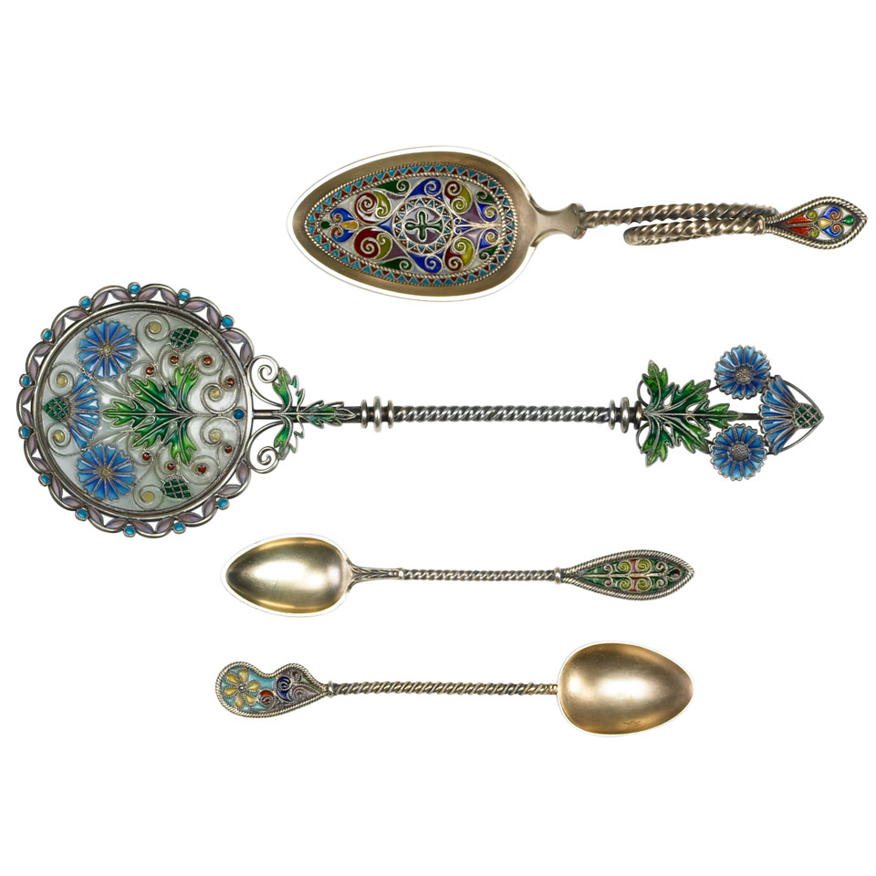 Appraisal: Four Plique- -Jour Enameled Silver Spoons c in length cm