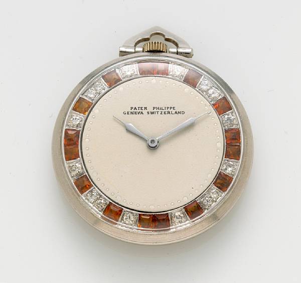 Appraisal: A citrine and diamond open-face pocket watch Swiss the three-piece