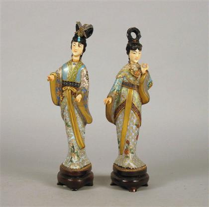 Appraisal: Pair of Chinese elephant ivory and cloisonne female figures Both