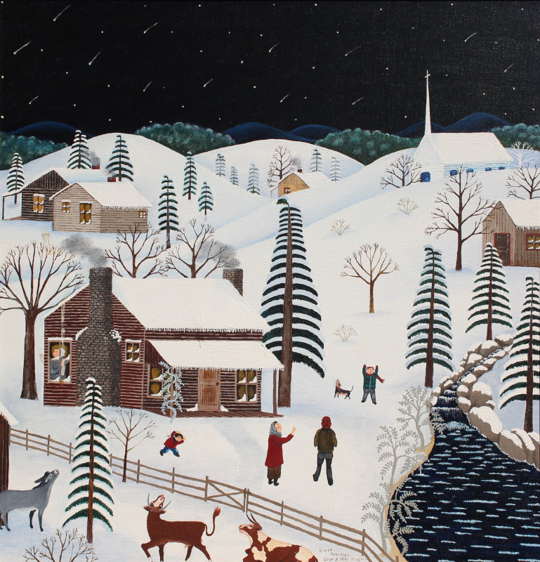 Appraisal: ANDERSON Linda American th century Naive Winter Folk Art Landscape