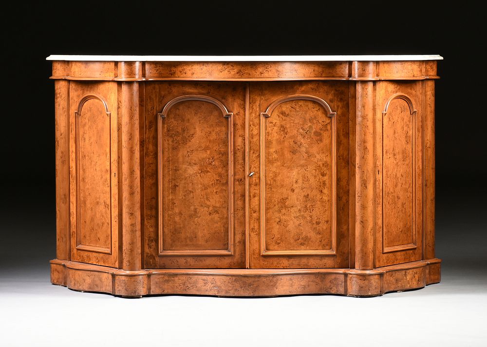 Appraisal: AN ENGLISH VICTORIAN MARBLE TOPPED BURLED WALNUT CABINET s AN