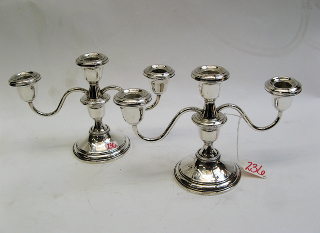 Appraisal: PAIR AMERICAN STERLING SILVER CANDELABRA -light insert in ht by