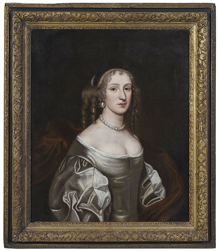 Appraisal: British School Portrait th century Lady in Pearls and Satin