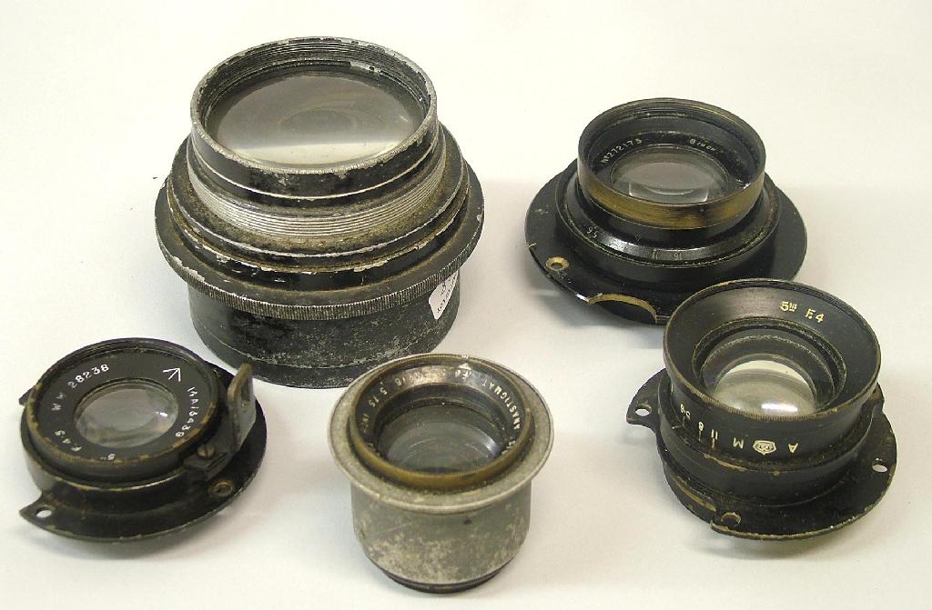 Appraisal: Two Air Ministry lenses and three other lenses various diameters