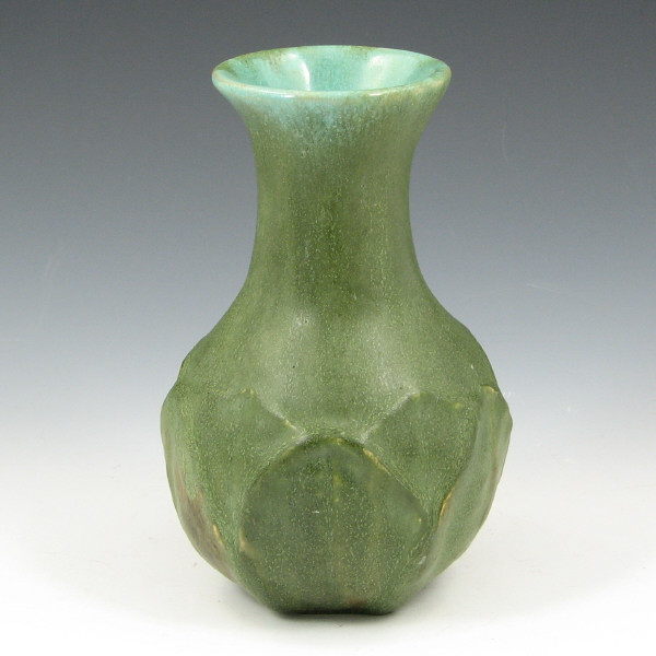 Appraisal: Arts Crafts Matte Green Leaf Vase Very nice matte green