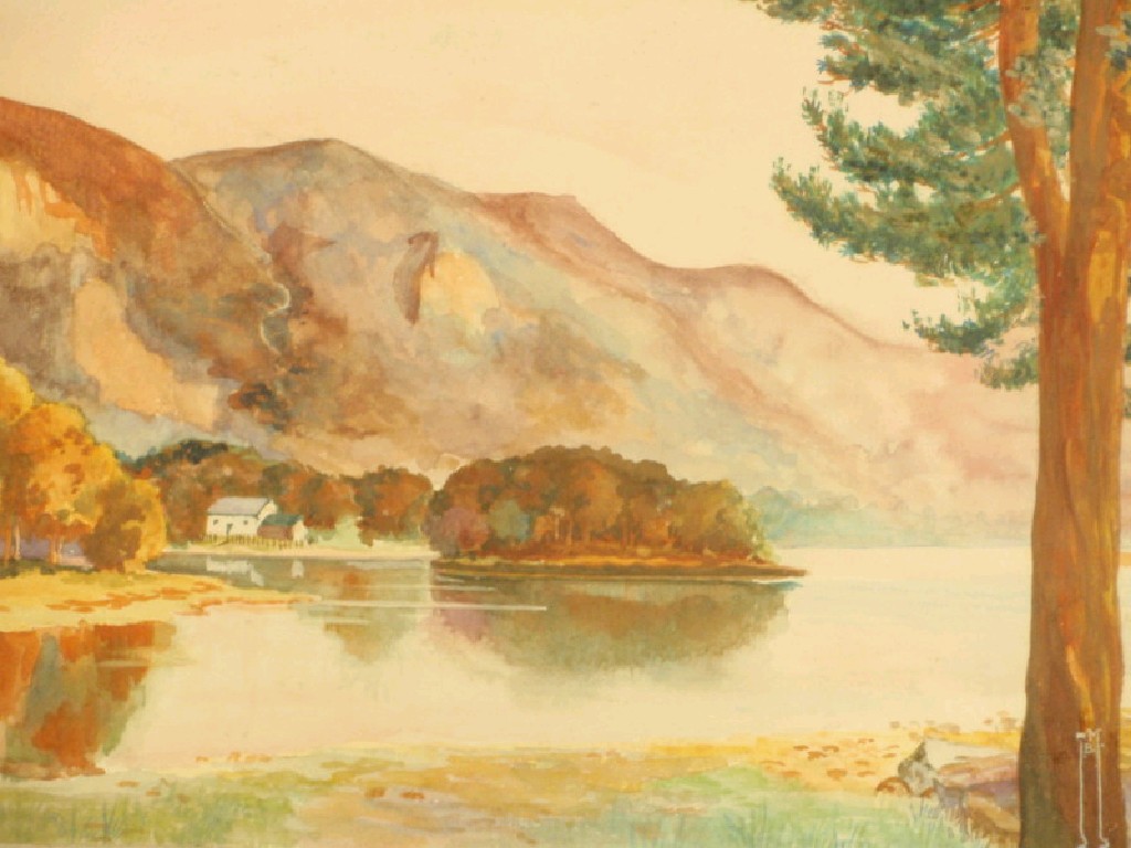 Appraisal: thC School Lake scene with mountains watercolour initialled T B