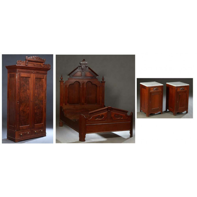 Appraisal: American Eastlake Assembled Three Piece Carved Walnut Bedroom Suite c