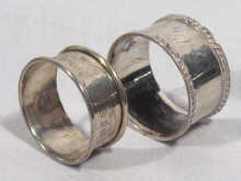 Appraisal: Two silver napkin rings one hallmarked Chester the other London