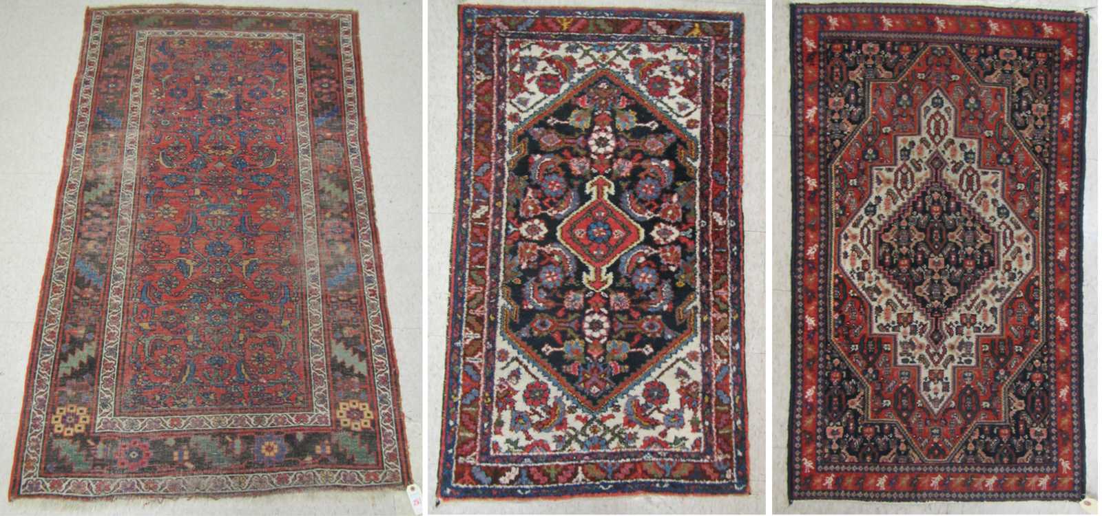 Appraisal: THREE SEMI-ANTIQUE HAND KNOTTED PERSIAN AREA RUGS sizes ' X