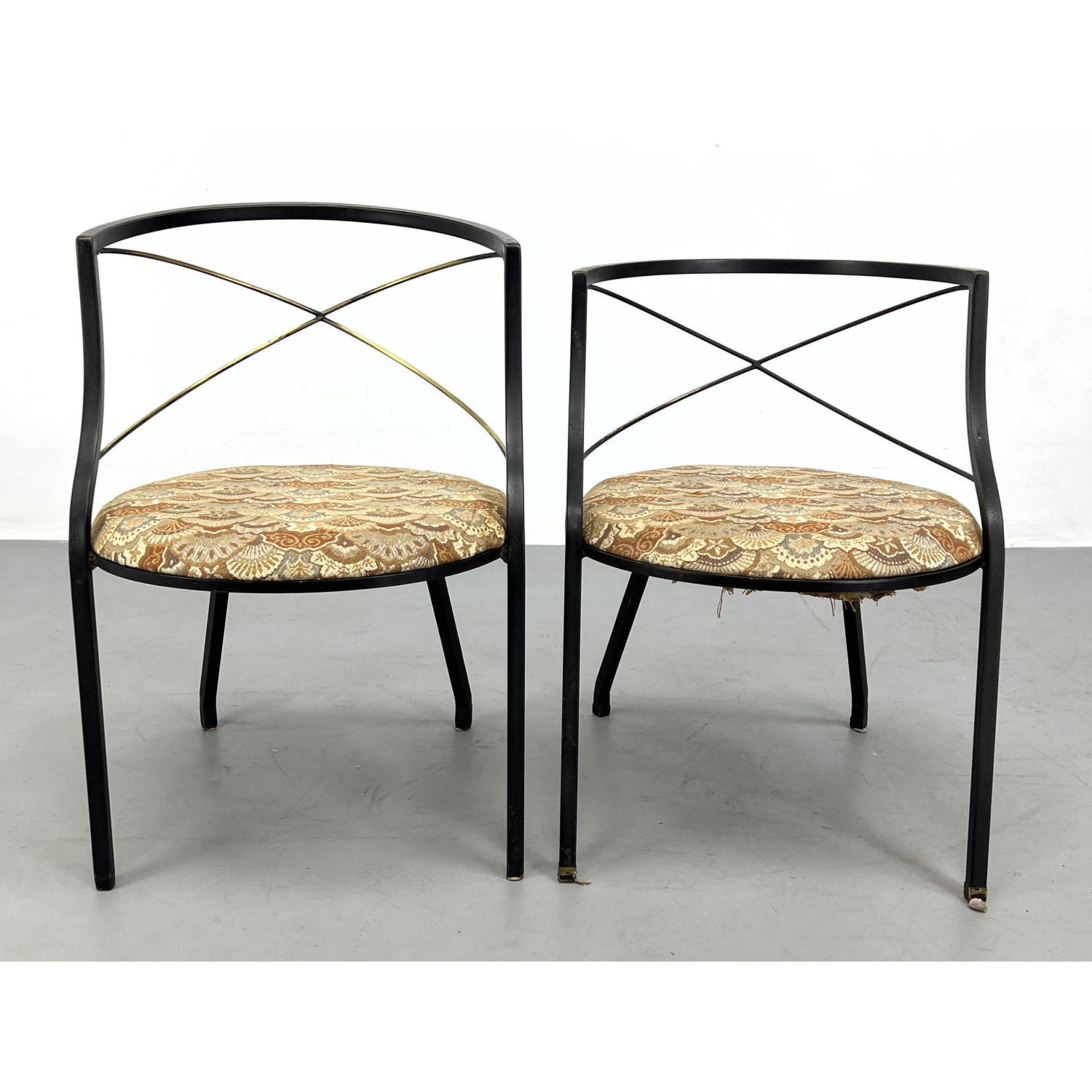 Appraisal: Maison Jansen Style Patio Chairs with Bronze rail cross back