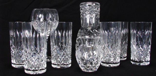 Appraisal: Group of signed crystal including Waterford bedside water bottle and