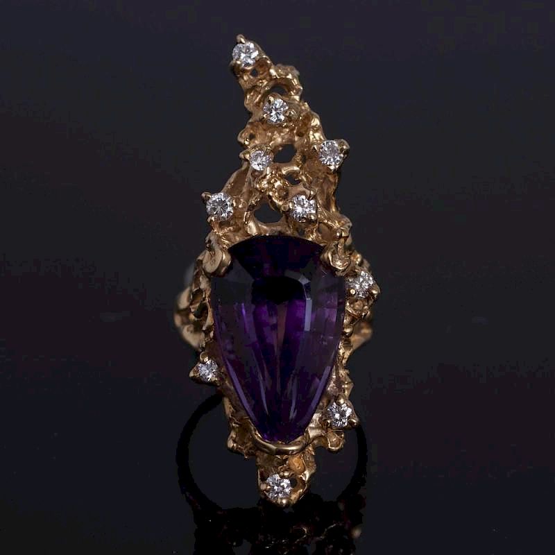 Appraisal: Amethyst and Diamond k Ring Pear shaped amethyst ct and