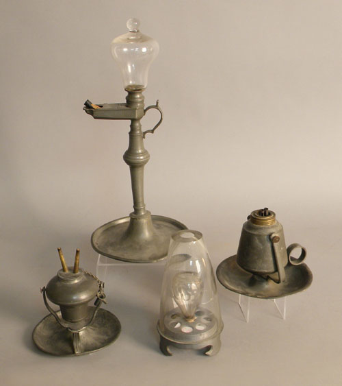 Appraisal: Four pieces of pewter lighting early to mid th c