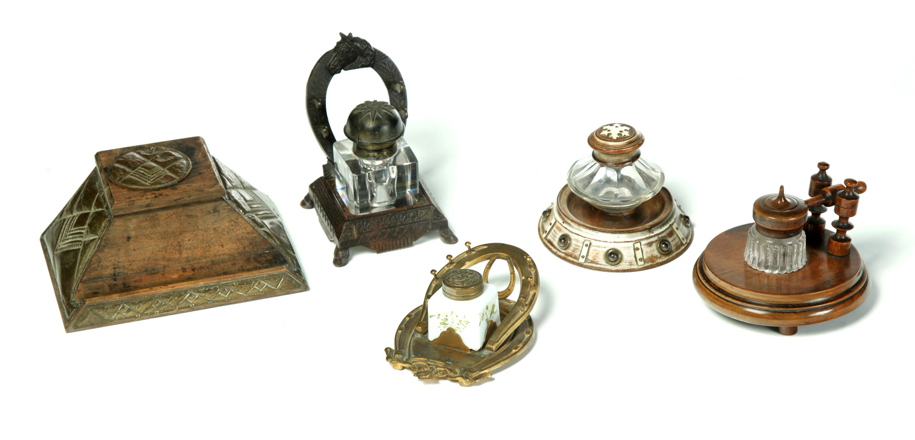 Appraisal: TWO INKWELLS AND THREE INKSTANDS Late th early th century