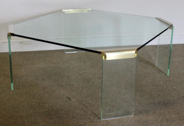 Appraisal: Midcentury Italian Glass Coffee Table Chrome clamp edges with glass