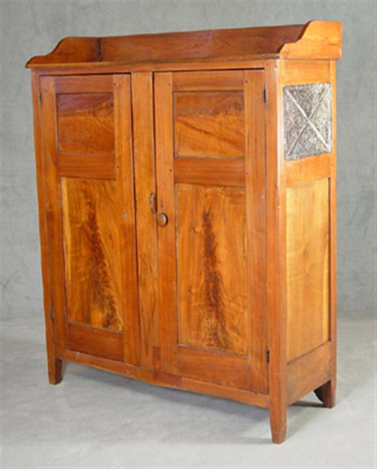 Appraisal: Walnut Jelly Cupboard th Century Shaped backsplash above two paneled