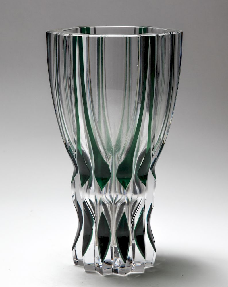 Appraisal: Val St Lambert Green Cut to Clear Crystal Vase Val