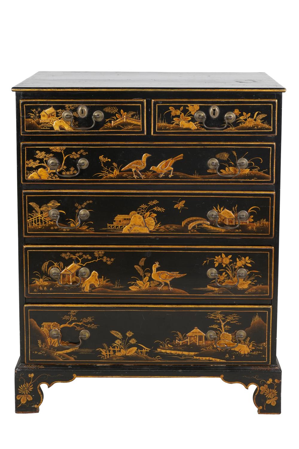 Appraisal: GEORGIAN STYLE CHINOISERIE CHEST OF DRAWERSwith two short drawers over