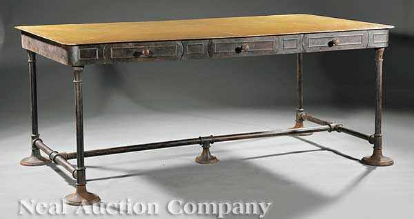 Appraisal: A Brass and Iron Industrial Work Table th c rectangular