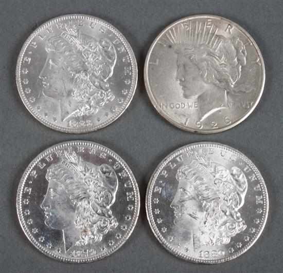 Appraisal: Three United States Morgan type silver dollars -S MS- -S