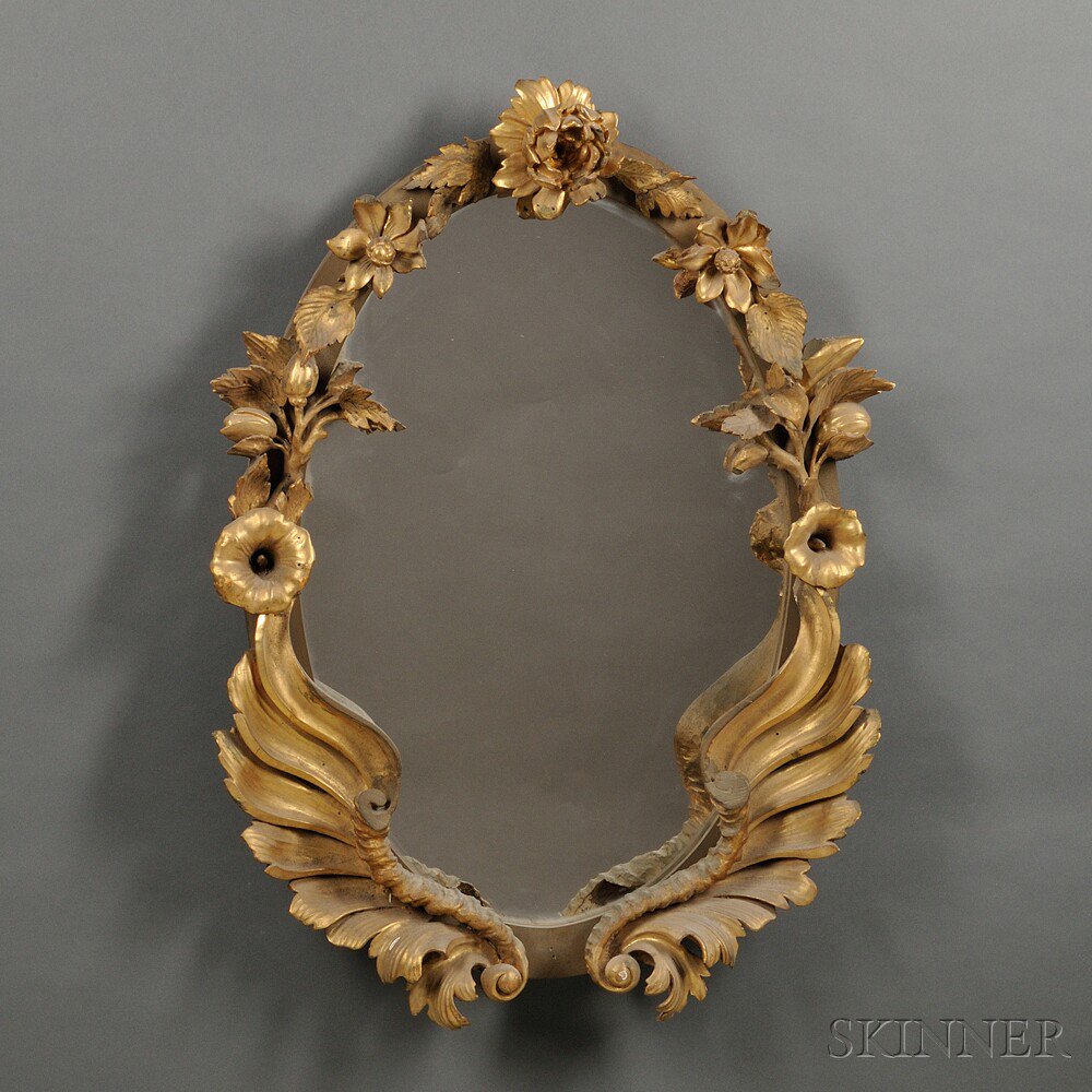 Appraisal: Continental Giltwood Mirror late th century the oval mirror plate