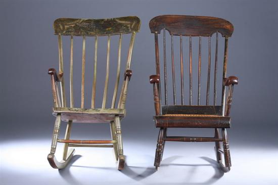 Appraisal: TWO PAINTED WINDSOR TABLET-TOP ROCKERS th century Both with vertical