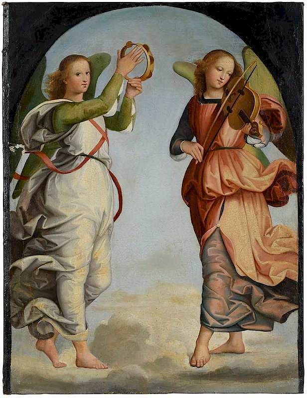 Appraisal: Italian School th th century Angels Playing a Tamborine and