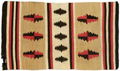 Appraisal: Navajo rug stepped diamond motifs separated by multicolor bands brown